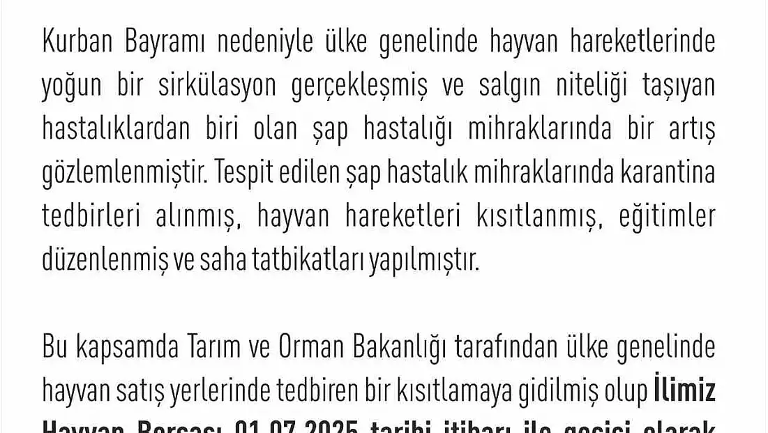 Elazığ Hayvan Borsası kapatıldı