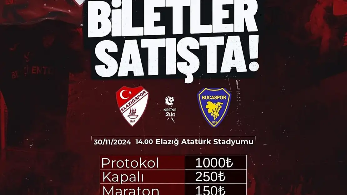 Elazığspor - Bucaspor 1928 maçı biletleri satışta