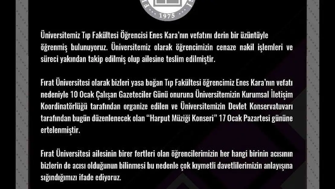 Fırat Üniversitesi,  konseri erteledi
