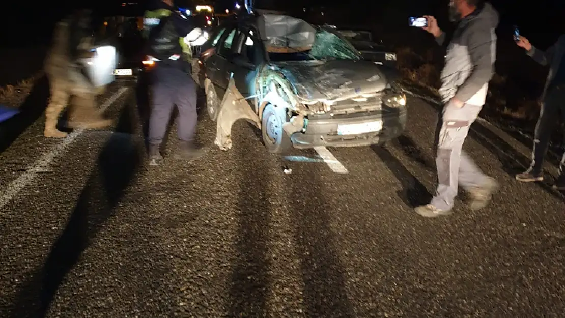 Yola çıkan ineğe çarpan otomobildeki 3 kişi yaralandı