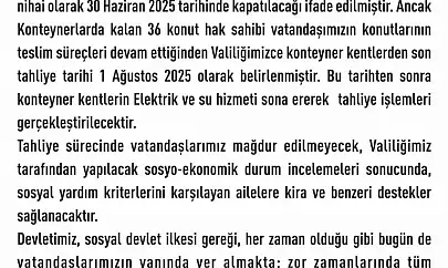Elazığ'da konteyner kentlerde son tahliye tarihi 1 Ağustos