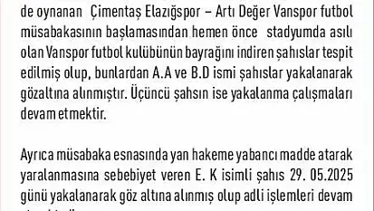 Elazığspor-Vanspor maçında hakeme musluk atan şahıs yakalandı