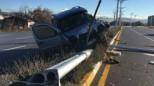 Ağaca ve aydınlatma direğine çarpan hafif ticari araç asılı kaldı: 1 yaralı