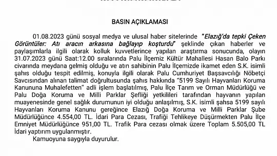 Atı aracın arkasına bağlayıp koşturan şahsa ceza