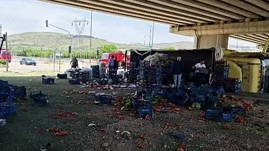 Elazığ'da sebze yüklü kamyon devrildi: 3 yaralı