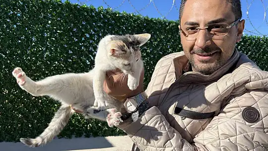 Engelli kedinin bakımı için 60 kilometre yol gidiyor
