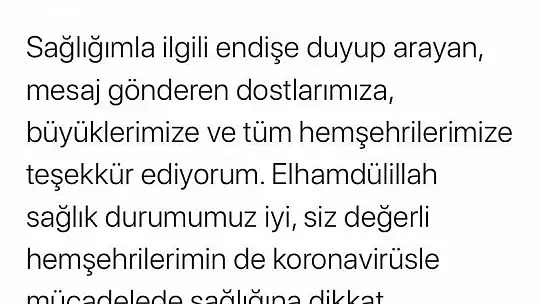 Kovid-19 testi pozitif çıkan Başkan Şerifoğulları: 'Durumum iyi'