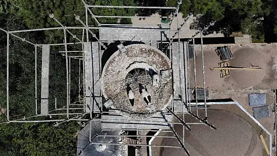 Minare restorasyonu leylekler için durduruldu