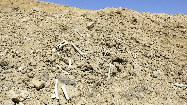 Elazığ'da içme suyu yolu mezarlık içinden geçince, kemikler etrafa saçıldı