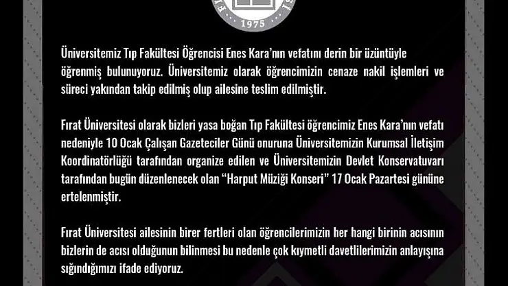 Fırat Üniversitesi,  konseri erteledi