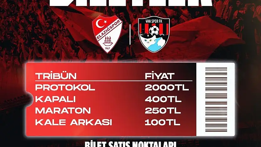 Elazığspor - Vanspor FK rövanş maçı biletleri satışta